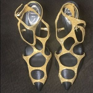 Rene Caovilla Black Wendy Gold Strass Suede Pump